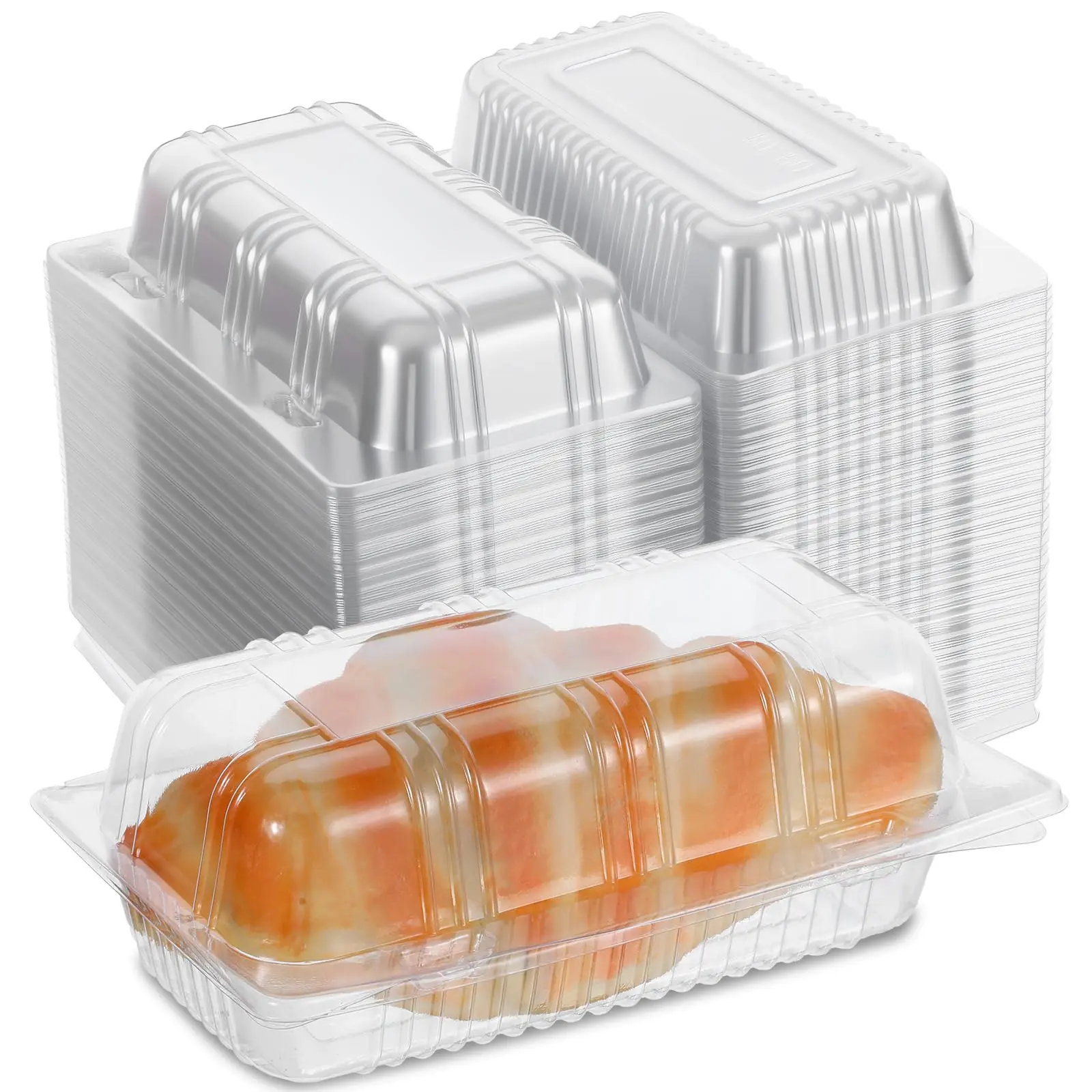 100 Pack Locking Plastic Hot Dog Trays, Food Container, Disposable Clear Food Presentation Boats for Takeout and To-Go Meals, 5.83" x 2.95" x 2.4" Small Containers