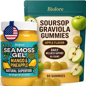 Biolore Sea Moss Gel + Soursop Gummies Bundle Set, 8 oz Gel & 60 Gummies, Mango-Pineapple and Soursop, No Added Sugar, Made in USA