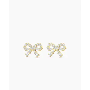 gorjana – Fancy Bow Earrings – 18K Gold-Plated Bow Studs with White CZ – Feminine, Playful & Everyday-Ready