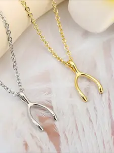 1pc Stainless Steel Chain Lucky Wishbone Necklace, Suitable For Daily Wear And Gift For Friends, Minimalist Chain, Minimalist necklaces