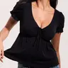 klassy Babydoll Puff Sleeve - Casual Top with Adjustable Tie Closure & Medium Support