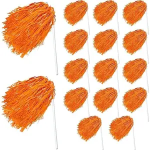 16 count Cheerleading Pom Poms Metal Foil Plastic Pompoms Bat Long Handle   Team Dance Football Basketball Club Spirit  Stage Performance Celebration (Orange)