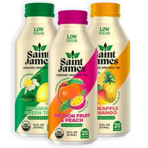 Saint James Iced Tea - Organic Green Tea Variety Pack - Non GMO, Gluten Free, Low Calorie & Sugar - 12 Pack (16 fl oz each) - Passion Fruit Peach, Pineapple Mango, and Original Green Flavors