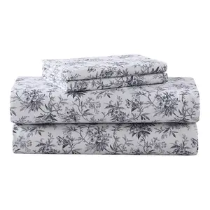 Laura Ashley Faye Black Toile Queen Flannel Sheet Set