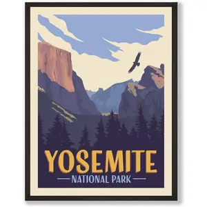 HerZii Prints Yosemite National Park Wall Art & Prints Set, Nature Vintage Wall Art, Mountain Travel Decor National Park Posters (12x16 UNFRAMED)