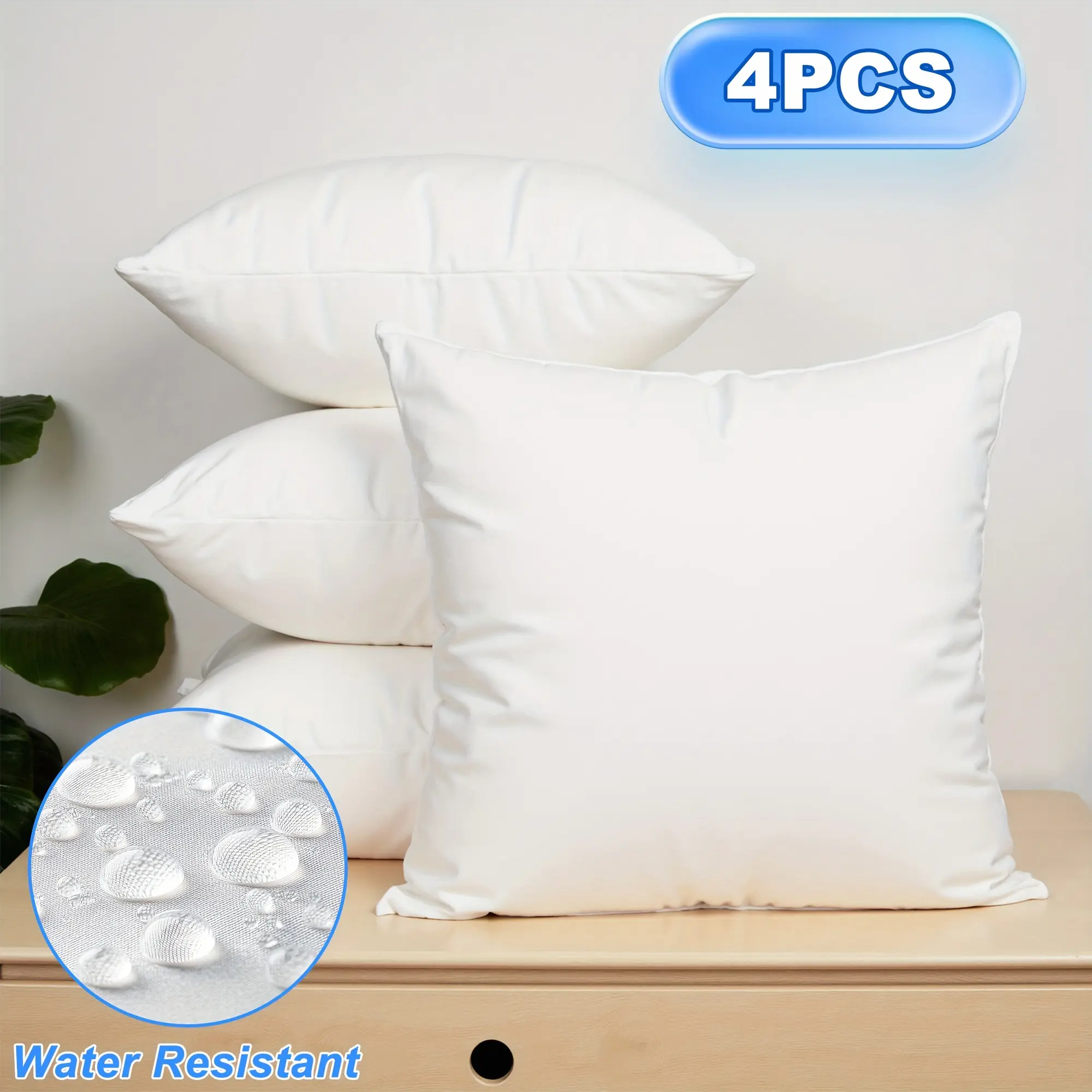 4pcs Waterproof Pillow Insert, Outdoor/Indoor Square Pillow, Ultra-Fluffy, Skin-Friendly, Cloud-Like Softness & Quick Rebound, Ideal For Garden, Courtyard, & Terrace Decor, Sofa & Bed Use, Multiple Uses, A Must-have For Home & Outdoor Decoration