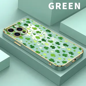 St. Patrick's Day Shamrock Pattern Phone Case，Lucky Clover Style for iPhone 17 16 15 14 13 12 11 Plus Pro Max Gift.