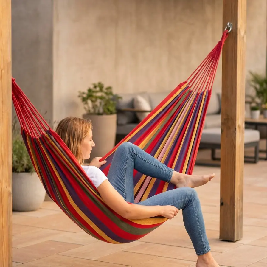 Outdoor Portable Hammock 200 x 150cm, Color Stripe Soft Canvas Hammock with Carry Bag & Tree Straps, Lightweight Swing Bed for Camping, Patio, Picnic, Hiking, Indoor Garden