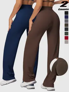 Women's High-Waisted Yoga Pants, Straight-Leg Wide Leggings, High Elasticity Outdoor Fitness Sports Pants, Breathable Quick-Dry Fabric