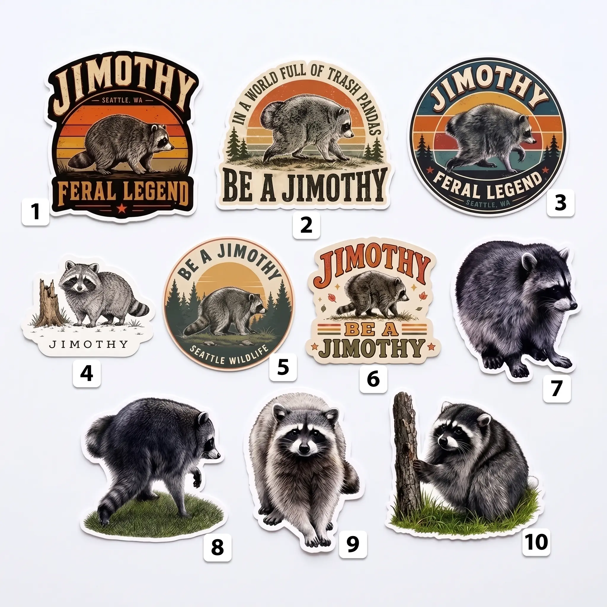 Funny Jimothy Raccoon Sticker Pack | Viral Seattle Raccoon Meme | Cottagecore Trash Panda Vinyl Decal | Cute Gift for Laptop Water Bottle