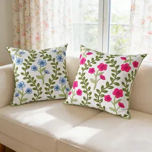 Floral Leaf Embroidered Pillow Cover, Country Fresh Style Sofa Bed Head Decoration, High Aesthetic Home Soft Decorative Pillow Case