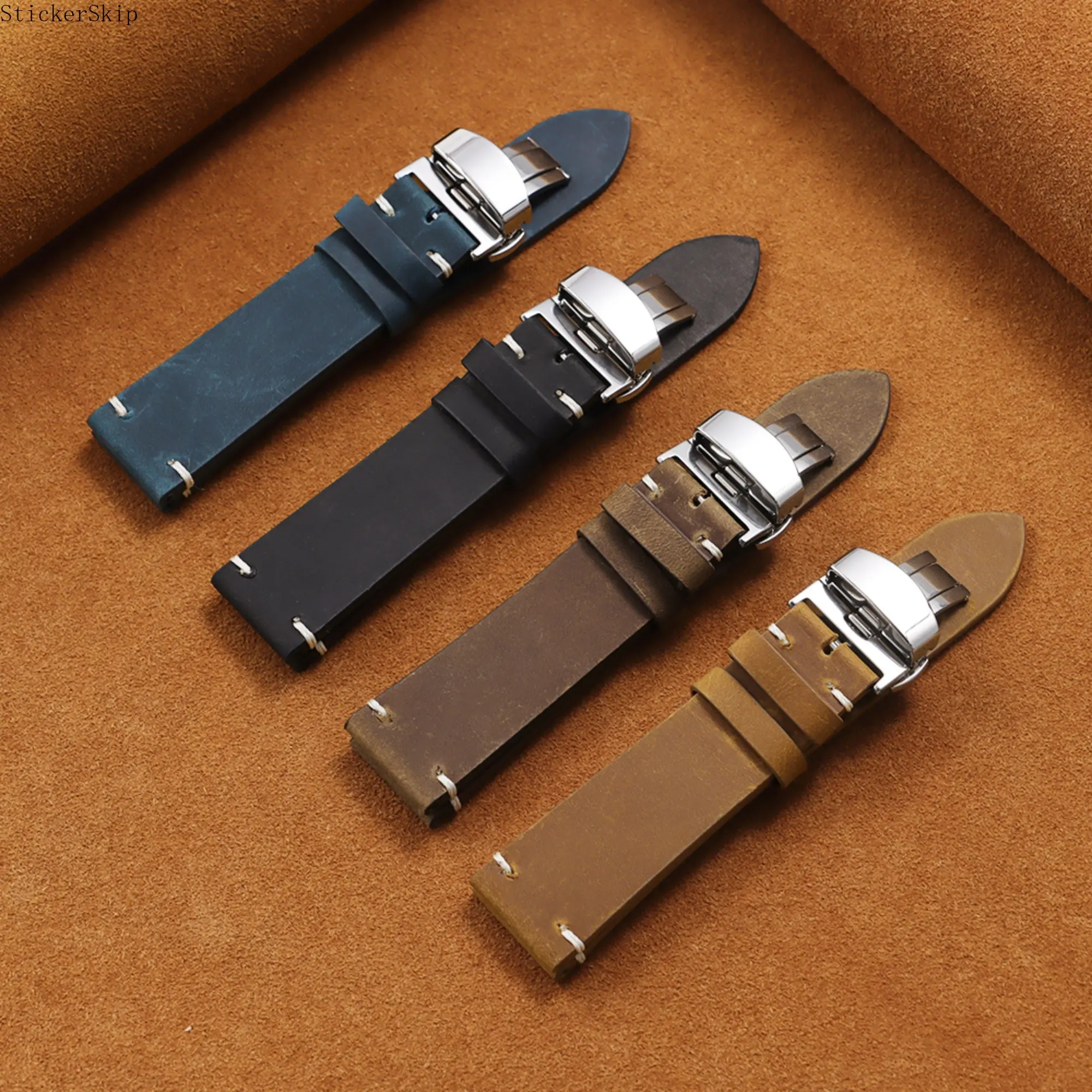 2026 New Vintage Butterfly Clasp Watch Strap, Soft Durable Replacement Wristband 18mm 20mm 22mm, Retro Fashion Band With Multiple Color Options, Universal Compatible For Smart Watches Casual Dress Watch, Stylish Accessory For Men Women Daily Dating Party