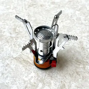Foldable Outdoor Mini Camping Stove Stainless Steel Four Prong Integrated Butane Gas Burner Portable Coffee Cooker for Hiking Backpacking Picnic