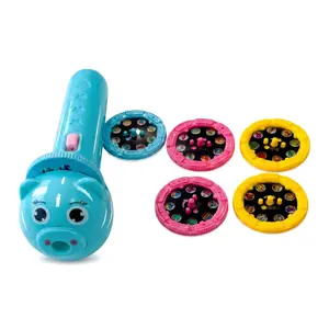 Children's Cartoon Projection Flashlight Toy Educational Early Learning Projector Mini Handheld Torch with 6 Themed Slides for Number Recognition Animal Dinosaur Traffic Life Essentials Storytelling Sleep Aid