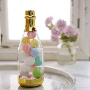 12-Pack Fillable Mini Champagne Bottle Candy Container 6" Clear Gold - Transparent Candy Treat Favor Containers