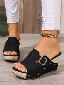 Women's Summer Fashion Wedge Platform Sandals Rubber Bohemian Style Height Increasing Slides 2026 New Outdoor Commuting Beach Shoes
