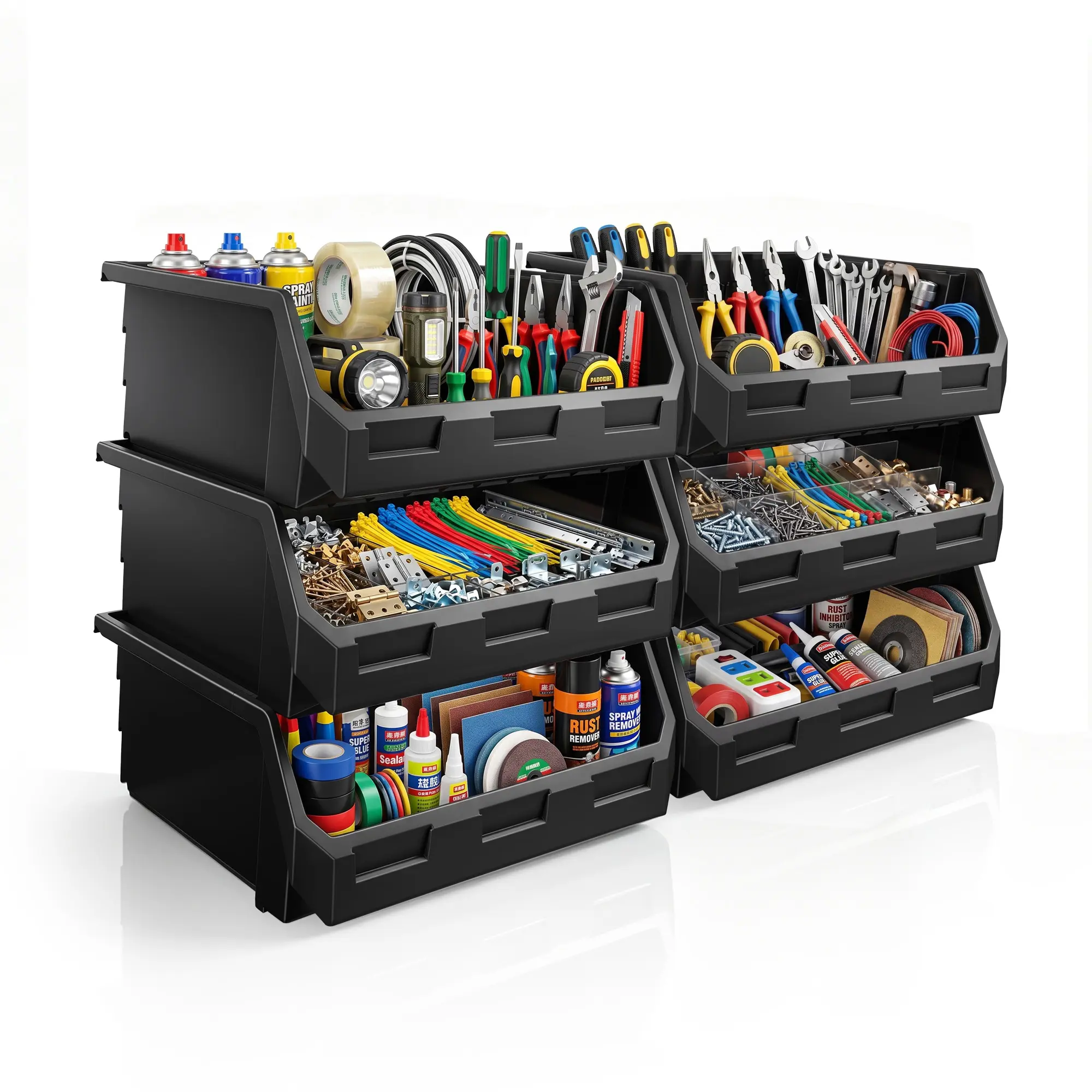Sorbus Open Front Stackable Garage Storage Bin – Heavy Duty Plastic Organizer Tote for Tools, Hardware & Shelving