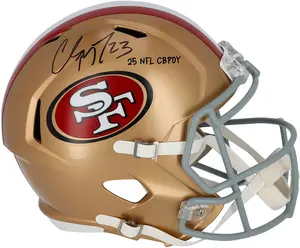 Christian McCaffrey San Francisco 49ers Autographed Riddell Speed Replica Helmet with "25 NFL CBPOY" Inscription - Fanatics Authentic Certified