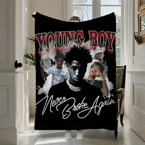 Young Boy Hip-Hop Style Flannel Blanket - Soft & Warm, Polyester, Machine Washable, All-Season Use for Sofa, Bed, Camping | Ideal Gift for Home & Travel, Camping Blanket|Hip Hop Design|Machine Washable Cover, Hip Hop