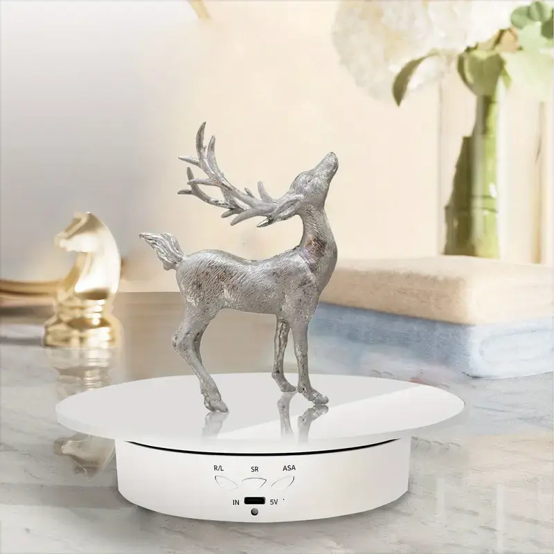 360 Degree Electric Rotating Turntable Low Noise Adjustable Smooth Rotation Non-slip Display Stand for Photographic Products White 7.8 inches Load 17 LB with Mirror Glass Organiser Racks