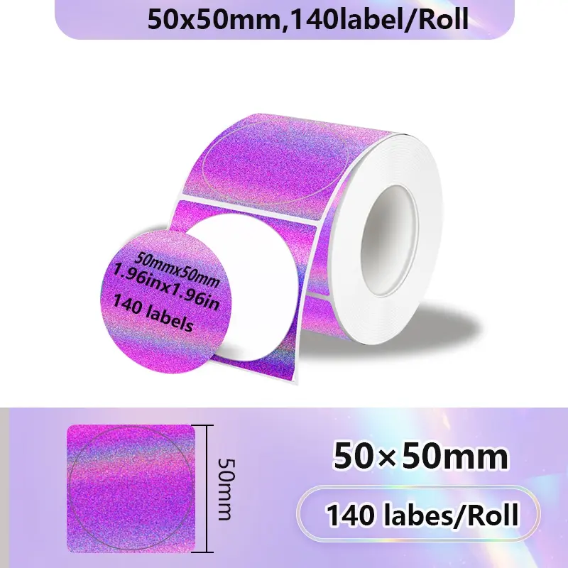 Thermal Laser Colorful Flash Direct Thermal Labels Roll, Holographic Printing Paper 5cm X 5cm, 140 Pcs Per Roll, Compatible with M221/m110 Printers, High Adhesive Sticky Label Stickers, Labels For Printer, Office Supplies