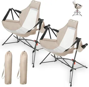 Hammock Camping Chairs Set of 2- Portable Swinging Chair for Adults with Stand and Storage Bag, Recliner with Carry Bag for Outdoor Travel Lawn Backyard