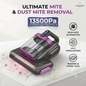 Wireless Handheld Mattress Vacuum Cleaner Powerful Suction Dual Dust Collection HEPA Filtration Ultrasonic Technology UV Lamp for Beds Sofas