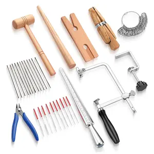 30-Piece Jewelry Making Kit, Complete DIY Jewelry Tools Set, Professional Saw Set with Ring Sizer, Files, Pliers, Wood Clamp, Hammer, Bracelet Making Kit