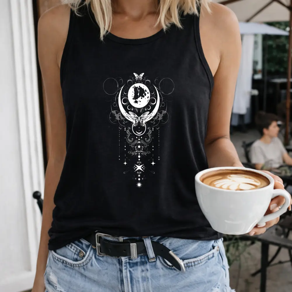 Moon Butterfly Stars Crescent Magic Women's T-Shirt Crew-neck Sleeveless Vest Outdoor Casual Short Sleeve