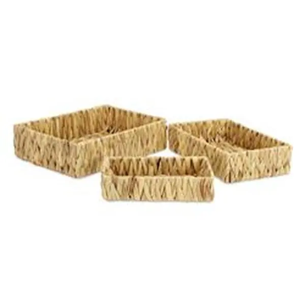 Cheungs 5829-3 Traditional Laelia Water Hyacinth Woven Rectangular Basket Tray Set, Home Organizer for Decor, Living Room Storage