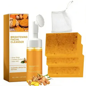 Turmeric Brightening Facial Cleansing Set – Gentle Wash & Care Duo with Turmeric Cleansing Mousse and Soap for Deep Clean, Radiant Skin