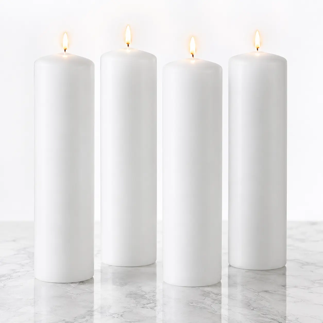 Elegant Paraffin Wax Cylinder White Pillar Candles - 2" x 8" 4-Pack, Unscented with Cotton Wick, for Home Decor to Bring Purity and Serenity, Self-Extinguishing Wick