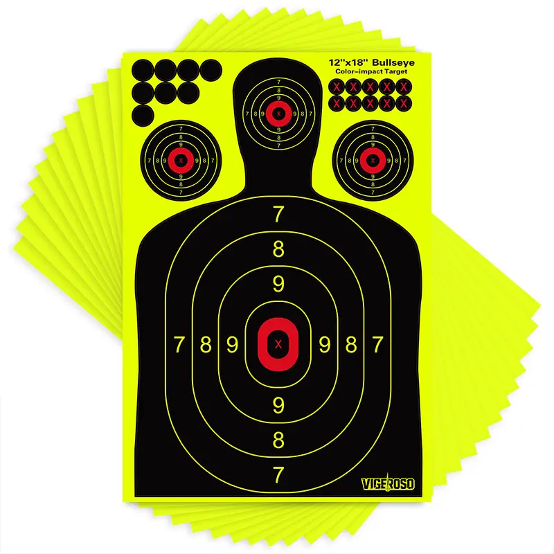 VIGEROSO Black Human Shape Paper Targets (12x18 in) - Reactive Sputtering Luminescent Fluorescent, for Shooting Training Practice, Hunting Gear, Sports & Outdoor Accessories