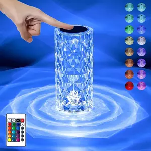 Crystal Led Lamp, Crystal Diamond Table Lamp 16-Color Changing Remote Control Bedside Lamp with USB Cable (B)