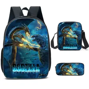 Amazon Best-Selling Godzilla Backpack Set for Elementary and Middle School Students, Three-Piece Set, Dropshipping Available