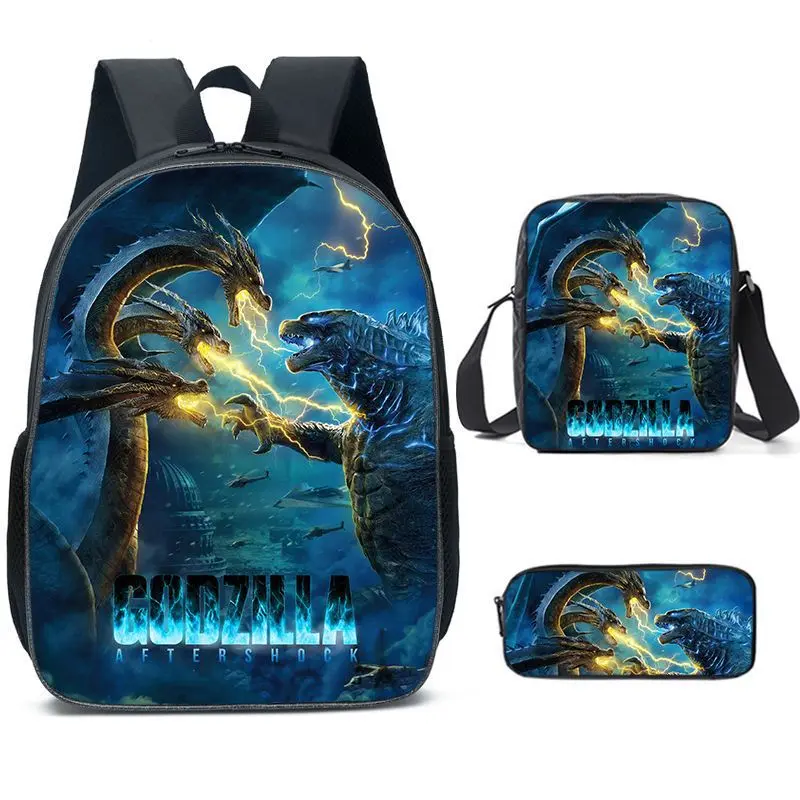 Amazon Best-Selling Godzilla Backpack Set for Elementary and Middle School Students, Three-Piece Set, Dropshipping Available