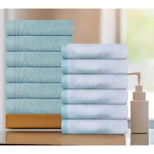 Superior 12 Piece Cotton Solid and Marble FaceTowel Set