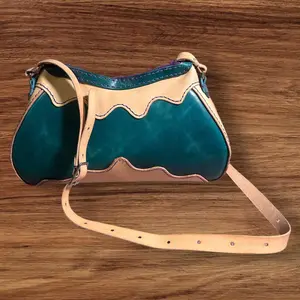 Teal and tan over the shoulder  purse