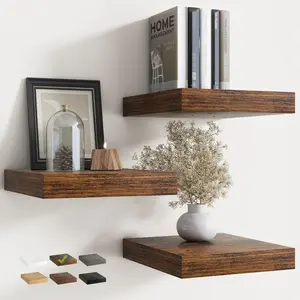 12 Inch Floating Shelves for Wall with Invisible Brackets Set of 3, 12"D Engineered Wood Wall Shelves with Wood Grain for Living Room, Bedroom, Bathroom, Kitchen Decor and Storage, Rustic Brown
