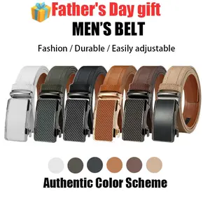 【Cuttable】Mens Belt Leather Ratchet Easy Release Belt For Men Designer Belt Dress and Casual with Adjustable Buckle for Men's Wear Gift Textured Fathers Gift