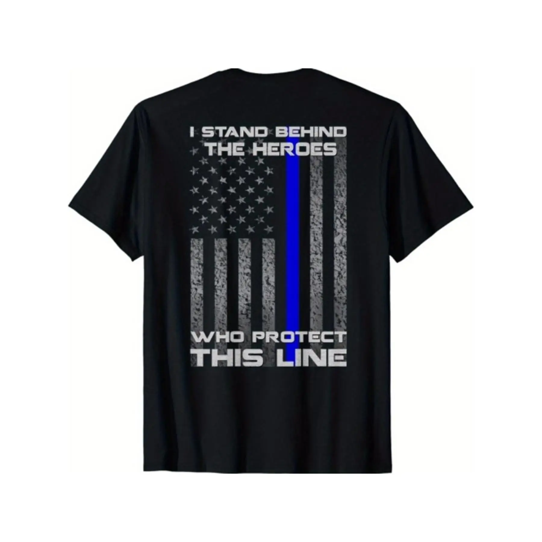 Cotton Short Sleeve  T-Shirt 1pc Men'S Thin Blue Line Flag Graphic T-Shirt, 100% Cotton Fabric, Crew Neck, Short Sleeve, Regular Fit, Weekend Casual Wear, All-Season Casual Wear, 180gsm - Ideal for Valentines New Year'S Day Father'S Day Christmas