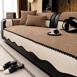 Geometric Pattern Thick Corduroy Sofa Cover, 1 Count Non-Slip Cushion Protector, Atmosphere Protection Pad, High-end home decor, living room furniture covers Decor, Sofa Slipcover