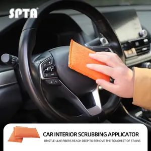 SPTA Car Interior Scrubbing Sponge, 1Pc Orange Microfiber Car Wax Applicator, Car Wash Sponges for Car, Boat, Wood, Marble and Motorcycle