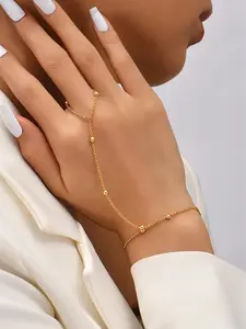 Simple Bead Decorated Link Bracelet, Finger Chain Jewelry for Women & Girls, Fashion Alloy Jewelry, Trendy Jewellery Accessories for Party, Daily Clothing Decor, Birthday Gift