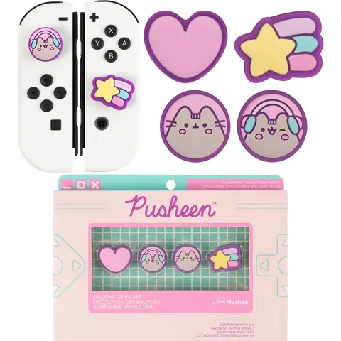 Hamee Pusheen the Cat Gamer Girl Thumb Grips Compatible with Nintendo Switch OLED/Switch Lite, Character Joystick Grip Cover Caps