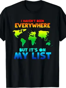 Exquisite and Comfortable World Traveler Apparel - Everywhere On My List T-Shirt |   Same Style for Men and Women  Summer Short-Sleeved Printed Pure 220G Crew Neck Regular Fit Vintage Style All-Season Slight Stretch Fabric