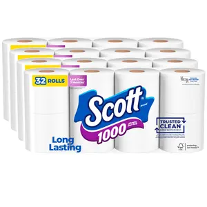 1000 Trusted Clean Toilet Paper, 32 Rolls, Septic-Safe, 1-Ply Toilet Tissue Sheets Pack Disposable