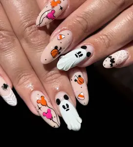Terra Nails – Spooky Cute Halloween Press On Nails | Ghost & Pumpkin Mickey Design | Candy Corn And Balloon Accents | Fun Pastel Halloween Nails