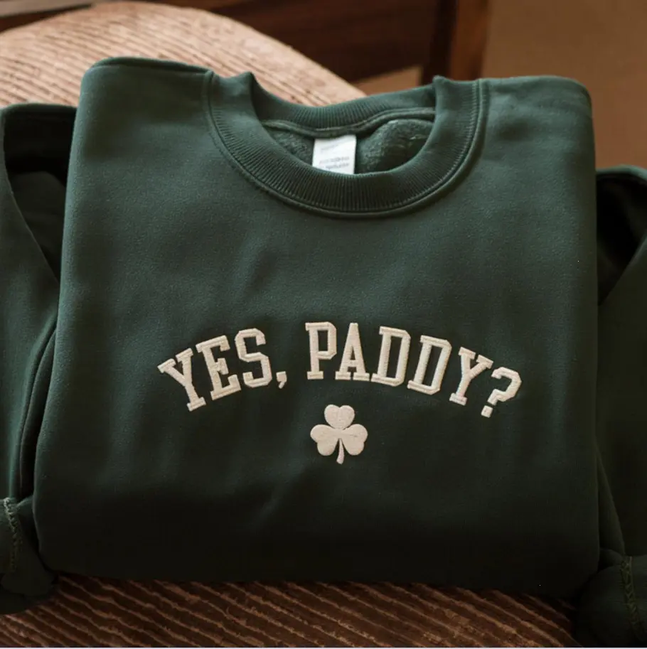 Embroidered Yes Paddy Sweatshirt Lucky St Patty's Glitter Sweatshirt Women's Lucky Crewneck St Patrick's Day