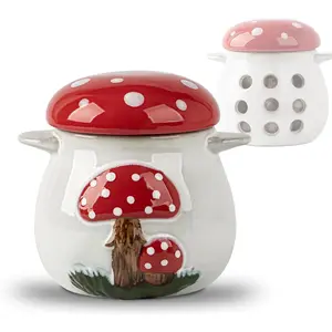 Mushroom Garlic Keeper For Counter Ceramic Garlic Container Red Storage Holder Garlic Saver